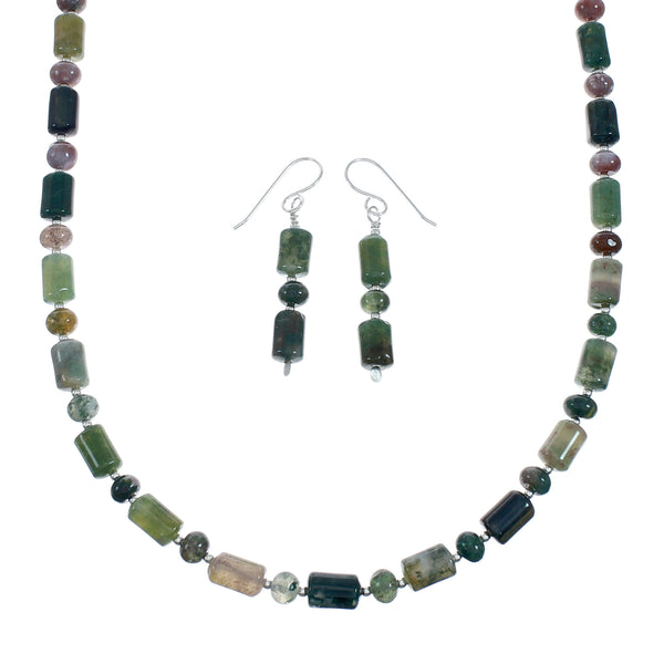 Authentic Sterling Silver Fancy Jasper Bead Necklace Earrings Set X11435